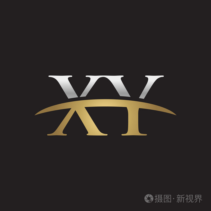 首字母 xy 金银耐克标志旋风 logo 黑色背景