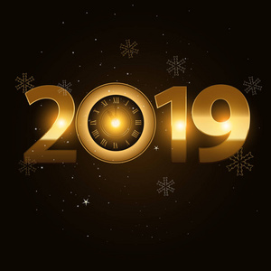 矢量2019新年快乐的背景与金钟
