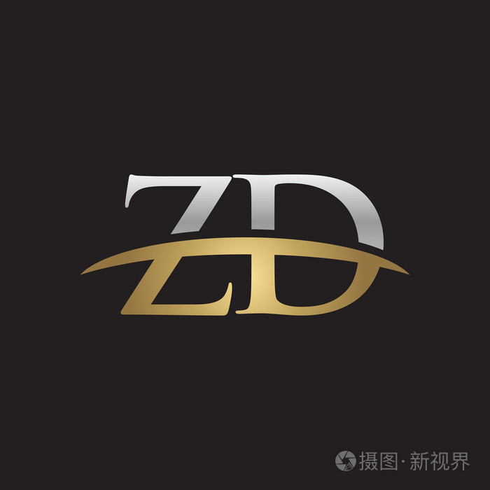 首字母 zd 金银耐克标志旋风 logo 黑色背景