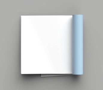 正方形杂志, 小册子或目录模拟在灰色背景上孤立的左页。3d 插图