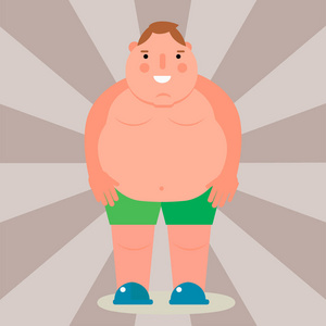 胖男人矢量平插图超重的身体不健康的大肚皮性格