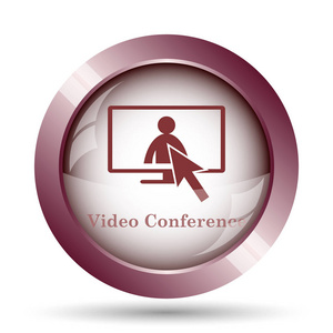 视频会议, 在线会议图标。白色背景上的互联网按钮