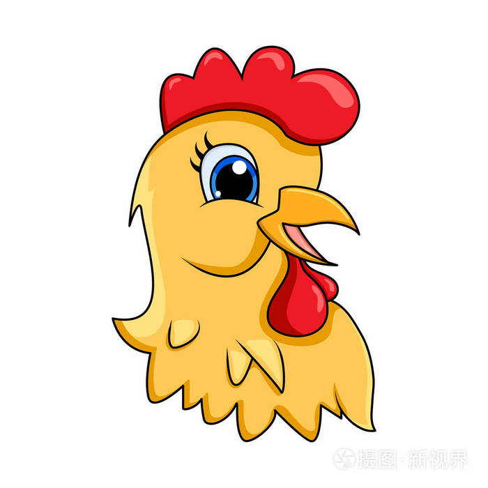 在白色背景下分离的母鸡头卡通人物矢量设计
