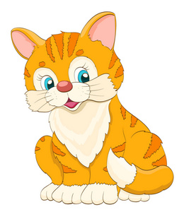 可爱的卡通小猫白色衬底上。橙色的虎斑猫矢量 illustrati