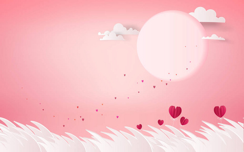 红色的心花在粉红色的背景。情人节快乐贺卡