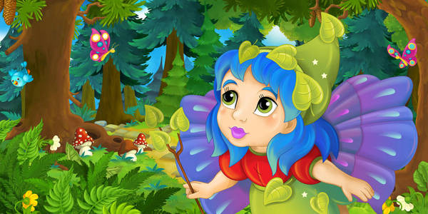 卡通童话森林里飞