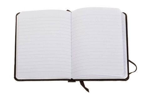 打开笔记本与书签，孤立在白色的空白页