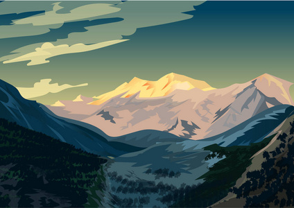 日出在南迦巴特峰, 山风景矢量例证