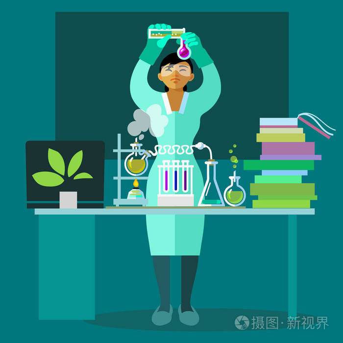 在生物实验室工作的女科学家.矢量平