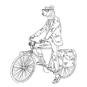 熊人时髦骑自行车