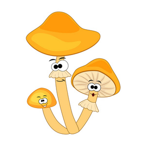 可爱的卡通微笑的蜂蜜真菌蘑菇。矢量插图
