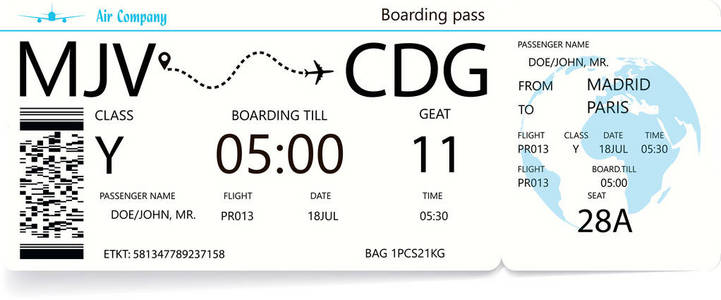 airlane 登机牌的矢量图解