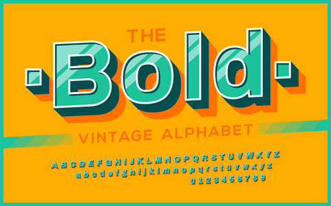 复古字体 90, 80。版式设计, 简单大胆的风格。矢量 abc 字母表