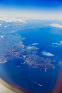威尔士和英国的海岸鸟瞰在都伯林到伦敦飞行期间
