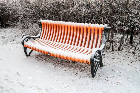雪中公园的木凳