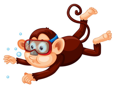 一只猴子在白色背景插图上跳水图片