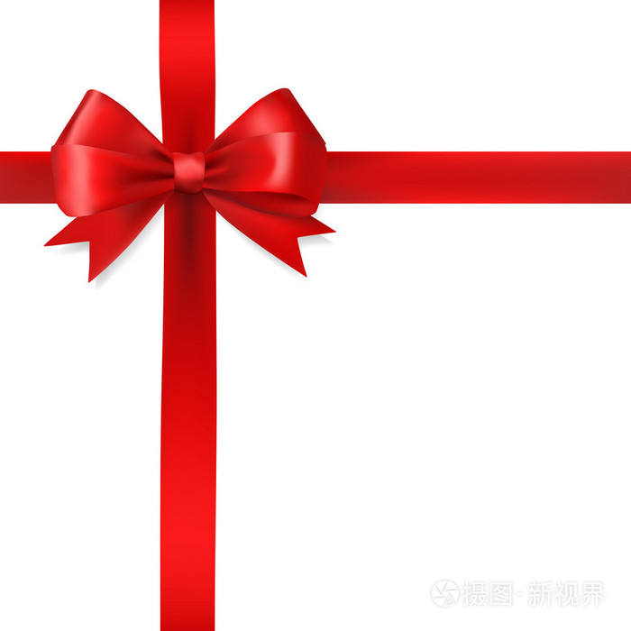 白色背景上的红色丝质蝴蝶结缎带.节日礼物符号 d
