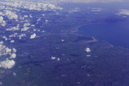 威尔士和英国的海岸鸟瞰在都伯林到伦敦飞行期间