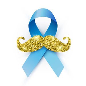 蓝色丝带与胡子向量例证。男性健康意识月份符号