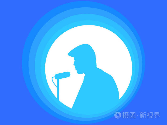 有麦克风的人演讲者的演讲.一个男人的剪影.矢量插图