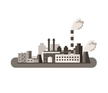 工厂图标，污染概念。矢量平面插画