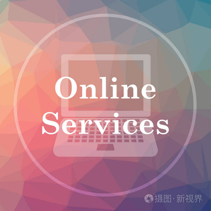 联机服务图标.低聚背景下的在线服务网站按钮