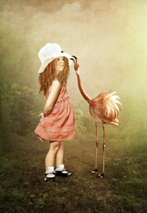 小女孩和火烈鸟图片