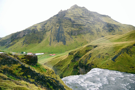 Skogafoss 瀑布景观, 从顶部观看