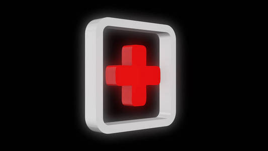 动画旋转红色加上在黑色背景上的标志。健康概念