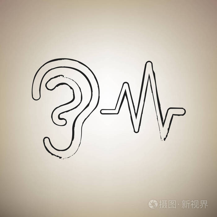 耳听音标志.向量.画笔绘制黑色图标在光