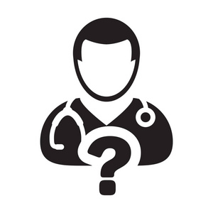 医生图标矢量男性人物头像与问号象形文字插图医学咨询的问题符号