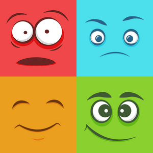 套五颜六色的面孔图释, emoji 表情平的样式