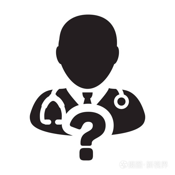 问医生图标矢量男性人物头像与问号象形文字插图医学咨询的问题符号