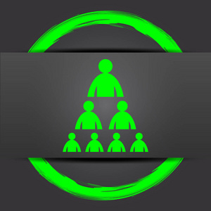 带有人物图标的组织结构图。灰色背景下的绿色互联网按钮