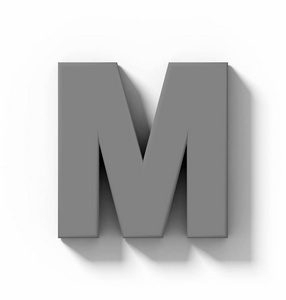 字母 M 3d 中灰色隔离在白色与阴影正交投影3d 渲染