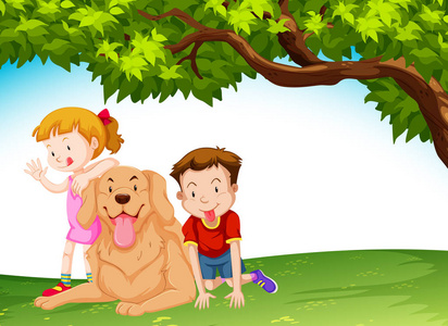 孩子和狗在公园例证
