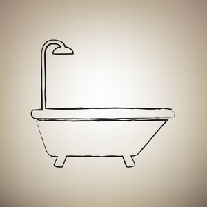 浴缸标志。向量。画笔绘制黑色图标在淡褐色 bac