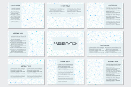现代商业演示文稿模板在 A4 大小的集。连接结构。Dna 分子与神经元的抽象背景