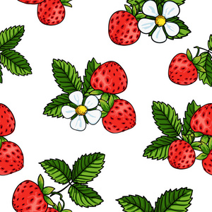 无缝的草莓图案，白色背景上