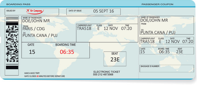 模式的登机通行证或机票