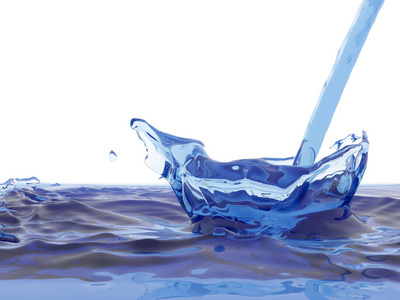 飞溅的蓝色波光粼粼的纯净水。抽象的自然背景。3d 渲染插图