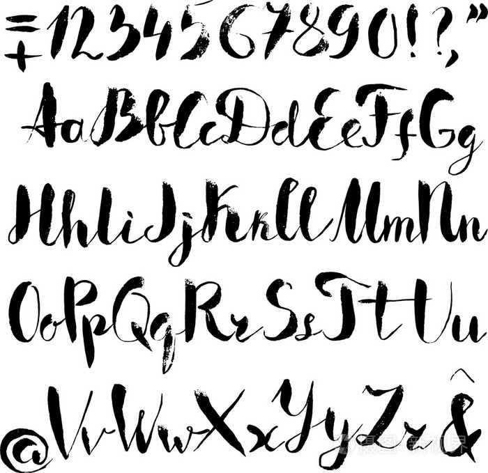 用毛笔书写的手写体的字母表插画-正版商用图片0s236q