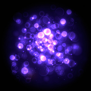 散景效果紫光背景。圣诞灯的概念。矢量插图