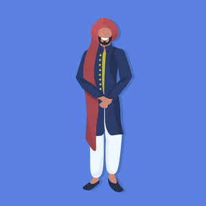 印度男子站在民族传统服装男卡通人物全长平