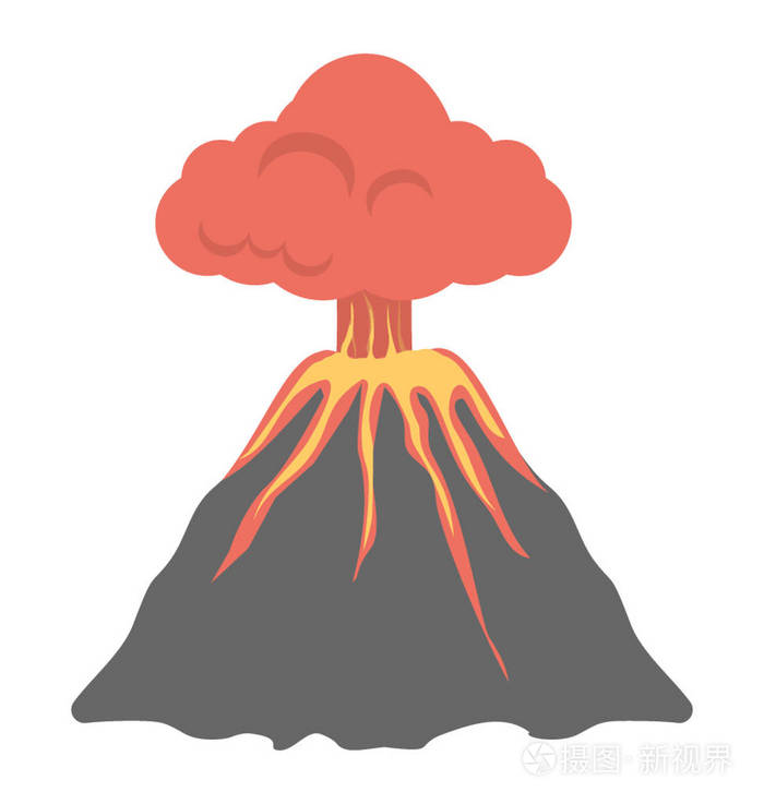 一座大火山喷发出炽热的熔岩和气体进入大气层