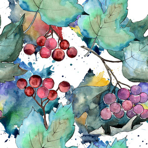 五彩缤纷的秋 vibirnum 叶。叶植物植物园花叶。无缝的背景图案。织物墙纸打印纹理。背景纹理包装图案的水彩画叶