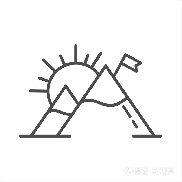 爬山和旅行. 有雪山和旗帜的山.