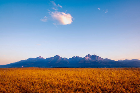 斯洛伐克 Tatras 高山日出与麦田景观观