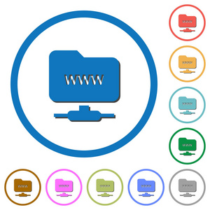 Ftp webroot 在白色背景的圆形轮廓上带有阴影的纯色矢量图标