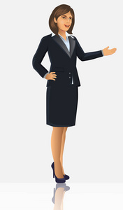 女实业家在黑色西装, 以站立的位置或展示姿势, 向量例证